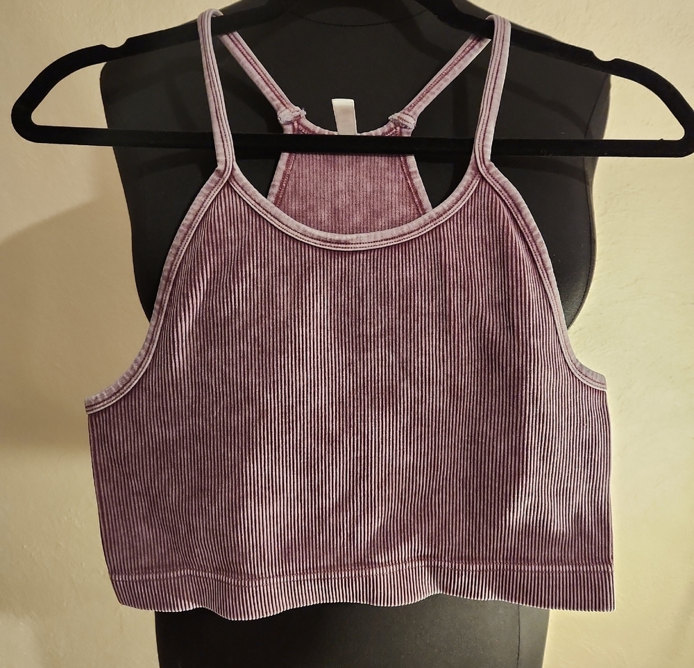 Zenana Outfitters Plum Ribbed Cropped Racerback Tank 2X/3X